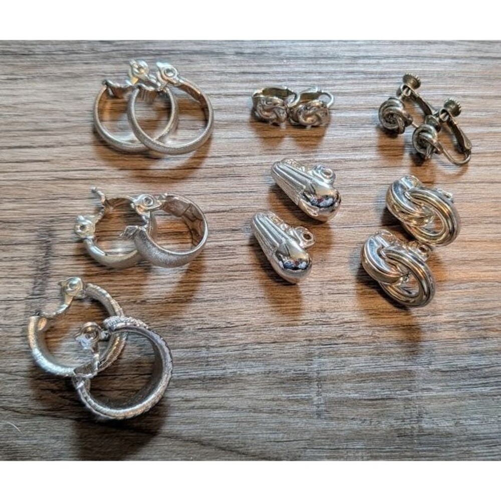 Vintage Silver Tone Earrings Lot Of 7 Pairs clip on ~ Monet, Napier, L.H. Segal